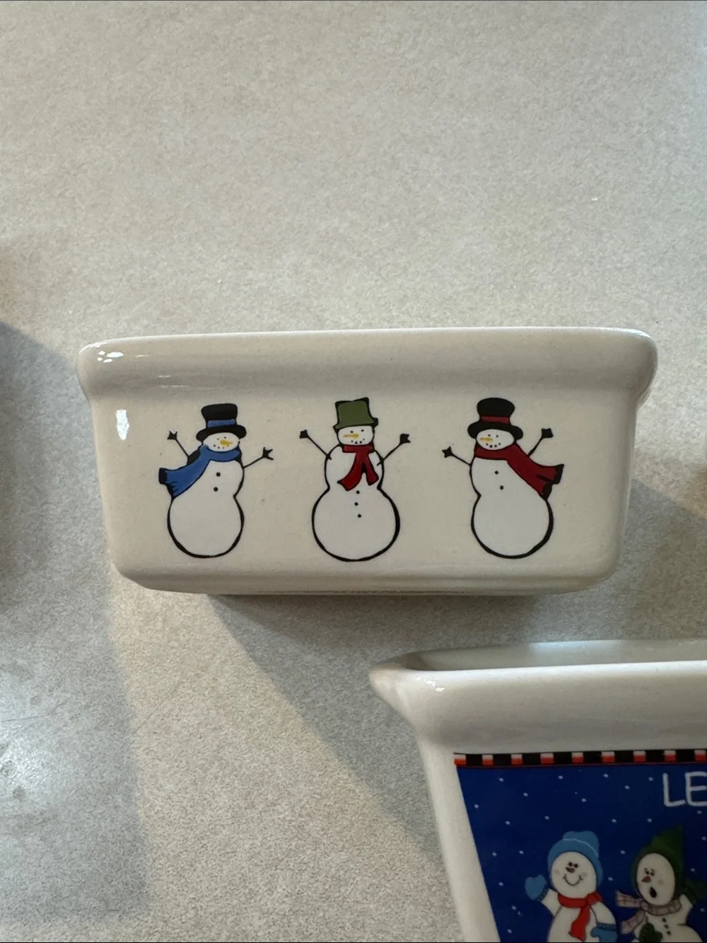Holiday Snowman Ceramic Ramekin Set - White with Festive Prints